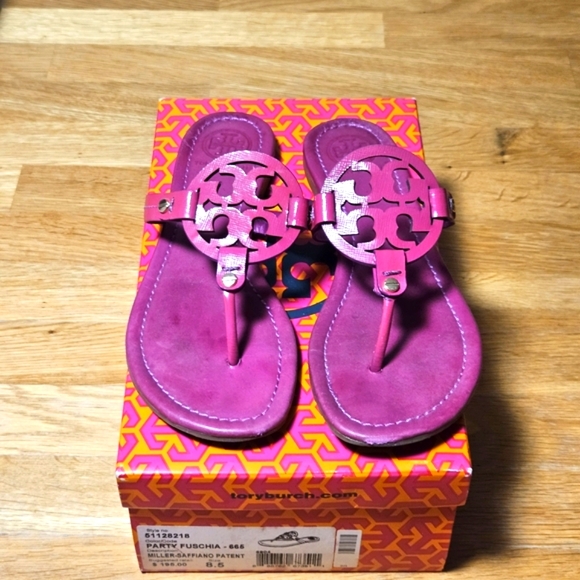Tory Burch Shoes - Tory Burch Miller Party Fuchsia Pink Patent Leather Sandals - Size 8.5